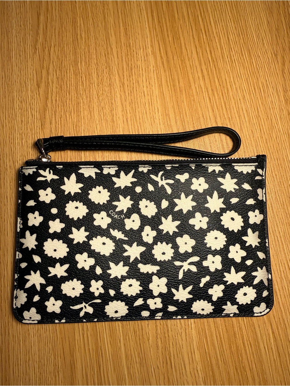 Coach Black and White Floral Wristlet
